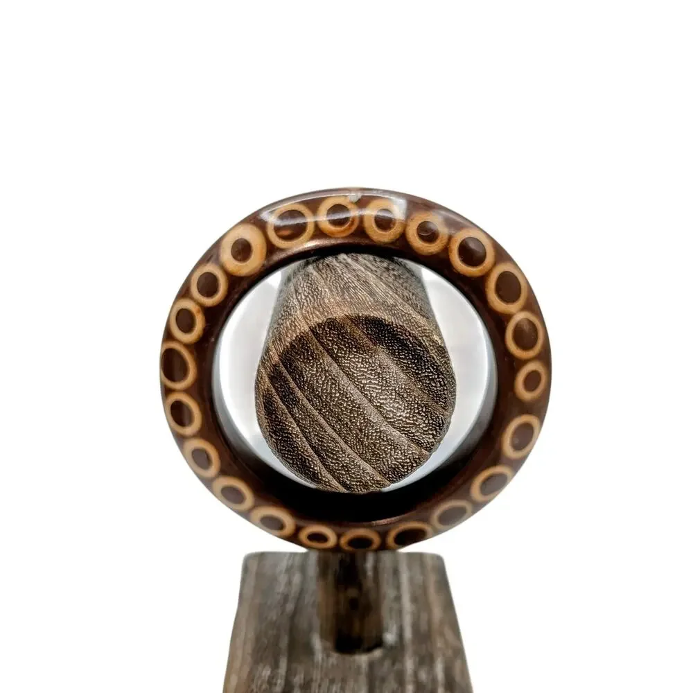 Vintage Kenneth Jay Lane Knife Edge Bamboo Slice Chunky Brown Resin Bangle - Picture 2 of 6